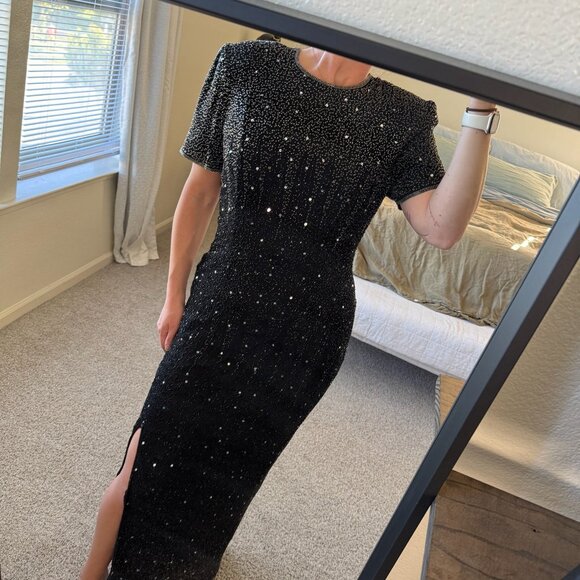 Vintage Stenay Black Silk Beaded Gown Size 10/12 - Picture 9 of 12